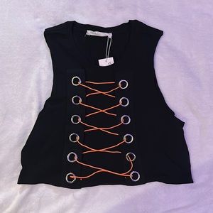 🧡neon orange punk corded black tank